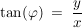 $ \tan(\varphi) \ = \ \bruch{y}{x} $ $ \tan(\varphi) \ = \ \bruch{y}{x} $