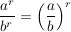 $ \bruch{a^r}{b^r}=\left(\bruch{a}{b}\right)^r $ $ \bruch{a^r}{b^r}=\left(\bruch{a}{b}\right)^r $