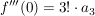 $ f'''(0)=3!\cdot a_3 $ $ f'''(0)=3!\cdot a_3 $
